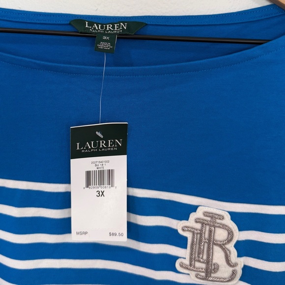 Lauren Ralph Lauren Bullion Embroidered Patch T-Shirt White Blue NWT Size 3X - Picture 4 of 6